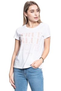 T-SHIRT DAMSKI MUSTANG Alina C Print GENERAL WHITE 1009833 2045. Białe t-shirty Mustang, s, bez wzorów, bez kołnierzyka, bez ramiączek. W wyprzedaży za 39,99 zł.