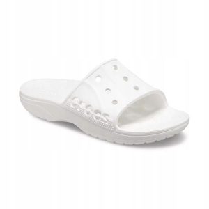 Klapki Dla Dorosłych Crocs Baya II Slide. Białe klapki Crocs, bez wzorów, z materiału, bez obcasa. Za 99,99 zł.