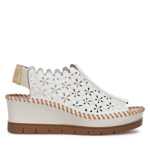 Sandały Rieker. Białe sandały Rieker, bez wzorów, bez obcasa, na koturnie, bez zapięcia. Za 339,99 zł.