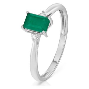 Piękny Pierścionek Białe Złoto - złoto białe 585, Diament 0,02ct,szmaragd. Pierścionki marki W.KRUK. Za 2 190,00 zł.