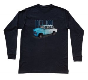Trabant — bluzka z długim rękawem (Rozmiar: XXL (dorosła); Kolor koszulki: czarny; Rodzaj nadruku: Trabant). Czarne bluzki nikiniki, m, bez wzorów, z bawełny, bez kołnierzyka, bez ramiączek. Za 99,00 zł.
