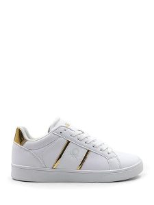 Benetton Skórzane sneakersy w kolorze biało-złotym rozmiar: 36. Białe trampki Benetton, bez wzorów, z materiału, bez zapięcia. Za 158,84 zł.