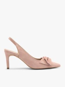 Różowe czółenka damskie bez pięty slingback z kokardą. Czerwone czółenka Brawo sp. z o.o., bez wzorów, z materiału, bez obcasa, na obcasie, bez zapięcia. W wyprzedaży za 269,99 zł.
