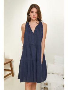 Rodier Lin Lniana sukienka w kolorze granatowym rozmiar: XL/XXL. Niebieskie sukienki Rodier Lin, xl, bez wzorów, ze lnu, bez kołnierzyka, bez ramiączek, midi. Za 162,49 zł.