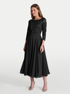 Swing Sukienka koktajlowa 77761710 Czarny Regular Fit. Czarne sukienki Swing, bez wzorów, z syntetyku, wizytowe, bez kołnierzyka, bez ramiączek. Za 589,99 zł.