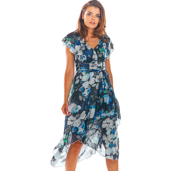 Awama Sukienka w kolorze granatowym ze wzorem rozmiar: M. Niebieskie sukienki Awama, m, bez wzorów, z tkaniny, bez kołnierzyka, bez ramiączek, midi. Za 117,45 zł.