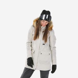 Kurtka narciarska i snowboardowa damska Dreamscape SNB 500. Brązowe kurtki DREAMSCAPE, na zimę, m, bez wzorów, z materiału, bez kaptura. Za 599,99 zł.