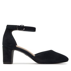 Czółenka Tamaris. Niebieskie czółenka Tamaris, bez wzorów, bez obcasa, bez zapięcia. Za 269,99 zł.