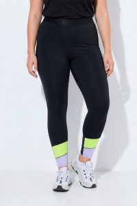 Damskie Sportowe legginsy szerokie kolorowe pasy kieszenie. Czarne legginsy Ulla Popken, bez wzorów, z elastanu. Za 239,99 zł.
