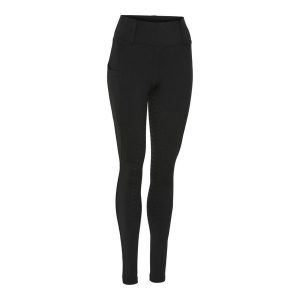 Damskie legginsy jeździeckie z pełną przyczepnością Equipage Kendra. Czarne legginsy EQUIPAGE, bez wzorów, z elastanu, z podwyższonym stanem. Za 191,50 zł.