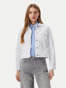 Tommy Hilfiger Kurtka jeansowa WW0WW44374 Biały Regular Fit. Białe kurtki TOMMY HILFIGER, bez wzorów, z bawełny, bez kaptura. Za 399,99 zł.
