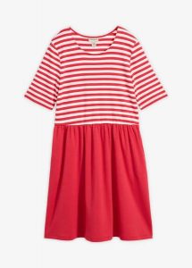 Sukienka T-shirtowa z czystej bawełny. Niebieskie sukienki bonprix, bez wzorów, z bawełny, bez kołnierzyka, bez ramiączek, mini. Za 114,99 zł.