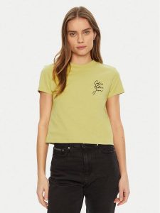 Calvin Klein Jeans T-Shirt Script Institutional J20J224984 Zielony Slim Fit. Zielone t-shirty Calvin Klein Jeans, l, bez wzorów, z bawełny, bez kołnierzyka, bez ramiączek. Za 99,99 zł.