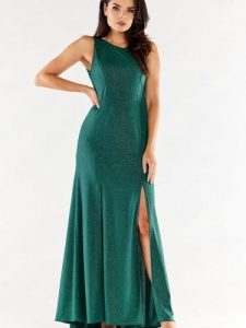 Sukienka Model A549 Bottle Green - awama. Zielone sukienki Awama, na wesele, l, bez wzorów, z elastanu, eleganckie, bez kołnierzyka, plus size, bez ramiączek, maxi, dopasowane. Za 334,28 zł.