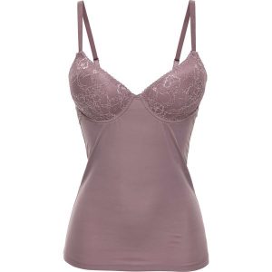 Koszulka z biustonoszem bonprix dymny lila. Body i gorsety marki bonprix. Za 54,99 zł.