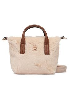 Tommy Hilfiger Torebka Popette Micro Tote Faux Fur AW0AW19311 Beżowy jasny. Brązowe shopper bag TOMMY HILFIGER, bez wzorów, z materiału, bez dodatków. Za 409,99 zł.