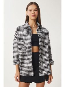 Happiness Istanbul Kurtka koszulowa w kolorze czarno-białym rozmiar: 42. Białe kurtki Happiness Istanbul, bez wzorów, bez kaptura. Za 91,77 zł.