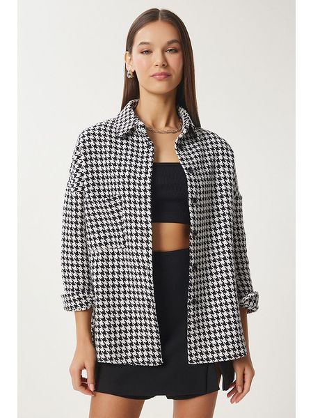 Happiness Istanbul Kurtka koszulowa w kolorze czarno-białym rozmiar: 42. Białe kurtki Happiness Istanbul, bez wzorów, bez kaptura. Za 95,92 zł.