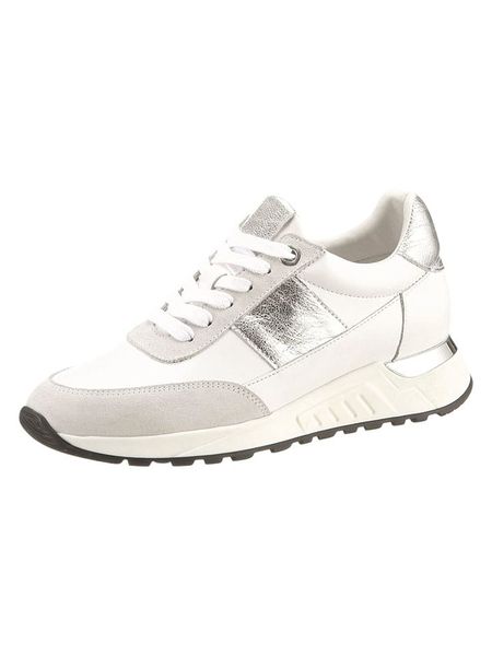 Heine Skórzane sneakersy w kolorze srebrno-szaro-białym rozmiar: 39. Białe trampki Heine, bez wzorów, bez zapięcia. Za 139,95 zł.
