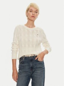 Tommy Hilfiger Sweter WW0WW43586 Écru Regular Fit. Swetry klasyczne TOMMY HILFIGER, m, z wełny, bez kołnierzyka. Za 449,99 zł.