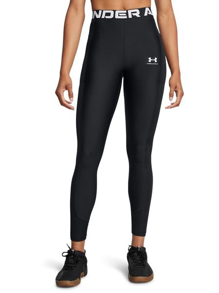 Under Armour Legginsy sportowe w kolorze czarnym rozmiar: L. Czarne legginsy Under Armour, bez wzorów, z materiału, z podwyższonym stanem. Za 109,00 zł.