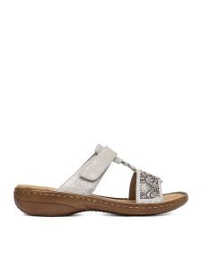 Rieker Klapki CEO-608K2-40 Srebrny. Szare klapki Rieker, bez wzorów, ze skóry, bez obcasa. Za 299,99 zł.