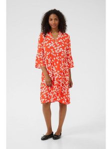 Kaffe Sukienka w kolorze czerwono-białym rozmiar: 42. Czerwone sukienki Kaffe, na co dzień, bez wzorów, z wiskozy, bez kołnierzyka, bez ramiączek, midi, proste. Za 126,99 zł.