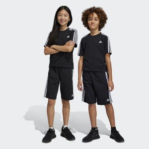 Essentials 3-Stripes Knit Shorts. Białe szorty ADIDAS, bez wzorów, z materiału, sportowe. Za 96,00 zł.
