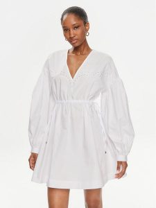 Pinko Sukienka codzienna Ace Ventura Abito 103723 A1XO Biały Regular Fit. Białe sukienki Pinko, na co dzień, m, bez wzorów, z bawełny, bez kołnierzyka, bez ramiączek, proste. Za 599,99 zł.