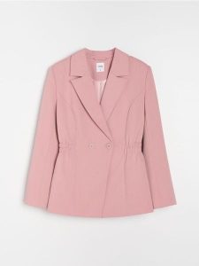 Żakiet z domieszką wiskozy - różowy. Czerwone marynarki i żakiety Sinsay, l, bez wzorów, z wiskozy. Za 79,99 zł.