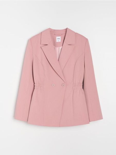 Żakiet z domieszką wiskozy - różowy. Czerwone marynarki i żakiety Sinsay, l, bez wzorów, z wiskozy. Za 79,99 zł.