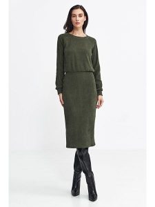 Nife Sukienka w kolorze khaki rozmiar: 40. Brązowe sukienki Nife, bez wzorów, bez kołnierzyka, bez ramiączek, midi. Za 158,10 zł.