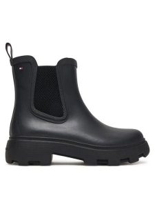 Tommy Hilfiger Kalosze Flag Ankle Warm Lining FW0FW08974 Czarny. Czarne kalosze TOMMY HILFIGER, bez wzorów, z kauczuku. Za 319,99 zł.