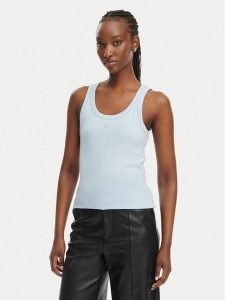 HUGO Top Datamia 50514489 Niebieski Slim Fit. Niebieskie topy Hugo, l, bez wzorów, z bawełny, bez kołnierzyka, bez ramiączek. Za 189,99 zł.