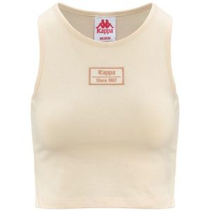 Damski tank top Kappa Authentic Stew Organic. Białe topy Kappa, bez wzorów, z bawełny, sportowe, bez kołnierzyka, bez ramiączek. Za 181,50 zł.