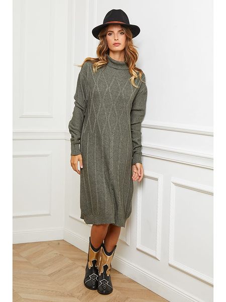 Joséfine Sukienka dzianinowa "Bernie" w kolorze oliwkowym rozmiar: L. Brązowe sukienki Joséfine, na co dzień, l, bez wzorów, z dzianiny, bez kołnierzyka, bez ramiączek, midi, proste. Za 196,24 zł.