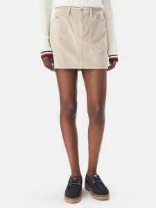 Tommy Jeans Spódnica mini DW0DW23388 Beżowy Regular Fit. Brązowe spódnice Tommy Jeans, xs, bez wzorów, z bawełny, mini. Za 409,99 zł.