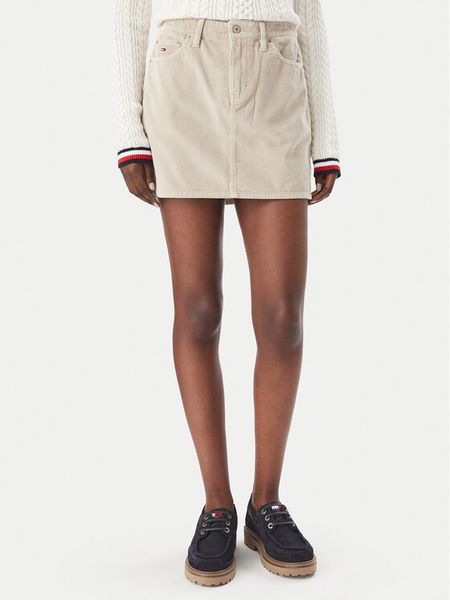 Tommy Jeans Spódnica mini DW0DW23388 Beżowy Regular Fit. Brązowe spódnice Tommy Jeans, xs, bez wzorów, z bawełny, mini. Za 409,99 zł.