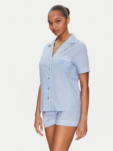 Guess Piżama O5GX10 WH1K1 Niebieski Regular Fit. Niebieskie piżamy Guess, z aplikacjami, z bawełny, bez ramiączek. Za 219,99 zł.