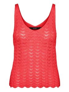 Vero Moda Top dzianinowy w kolorze czerwonym rozmiar: L. Czerwone topy Vero Moda, l, bez wzorów, z dzianiny, bez kołnierzyka, bez ramiączek. Za 100,99 zł.