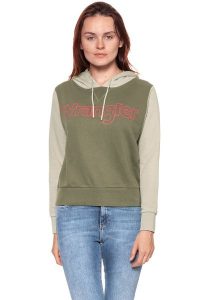 BLUZA WRANGLER DAMSKA KABEL HOODIE DUSTY OLIVE W6078HQ45 112130447. Zielone bluzy Wrangler, s, bez wzorów, z kapturem. W wyprzedaży za 69,99 zł.