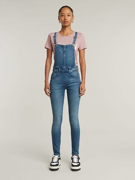 G-Star Ogrodniczki dżinsowe w kolorze niebieskim rozmiar: W30. Niebieskie kombinezony G-Star, z aplikacjami, ze skóry, retro, bez kołnierzyka, bez ramiączek. Za 231,68 zł.