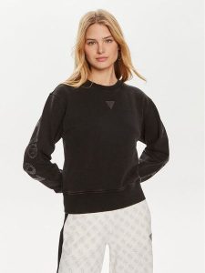 Guess Bluza W4YQ17 KC8I0 Czarny Regular Fit. Czarne bluzy Guess, l, z aplikacjami, z bawełny, bez kaptura. Za 309,99 zł.