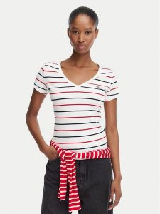 Tommy Jeans T-Shirt DW0DW17385 Biały Slim Fit. Białe t-shirty Tommy Jeans, l, bez wzorów, z bawełny, bez kołnierzyka, bez ramiączek. Za 149,99 zł.