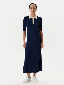 Tommy Hilfiger Sukienka dzianinowa WW0WW47216 Granatowy Slim Fit. Niebieskie sukienki TOMMY HILFIGER, xs, bez wzorów, z dzianiny, bez kołnierzyka, bez ramiączek. Za 659,99 zł.