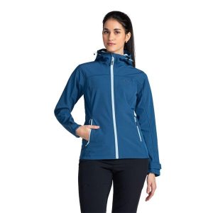 Damska kurtka softshell Kilpi RAVIA-W. Niebieskie kurtki Kilpi, s, bez wzorów, z softshellu, bez kaptura. W wyprzedaży za 241,50 zł.