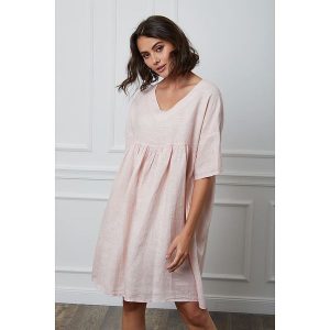 Fleur de Lin Lniana sukienka "Etsy" w kolorze jasnoróżowym rozmiar: S. Różowe sukienki Fleur de Lin, s, bez wzorów, ze lnu, bez kołnierzyka, bez ramiączek, mini. Za 162,49 zł.