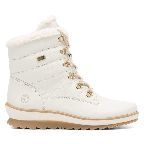 Trzewiki Remonte. Białe botki Remonte, bez wzorów, bez obcasa, na płaskiej podeszwie, bez zapięcia. Za 383,00 zł.