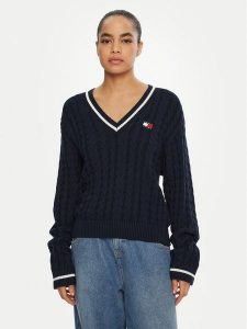 Tommy Jeans Sweter DW0DW19885 Granatowy Regular Fit. Niebieskie swetry klasyczne Tommy Jeans, m, z bawełny, bez kołnierzyka. Za 299,99 zł.