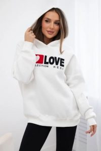 Bluza bawełniana ocieplana z kapturem Love ecru. Bluzy KESI, l, bez wzorów, z bawełny, z kapturem. Za 271,84 zł.